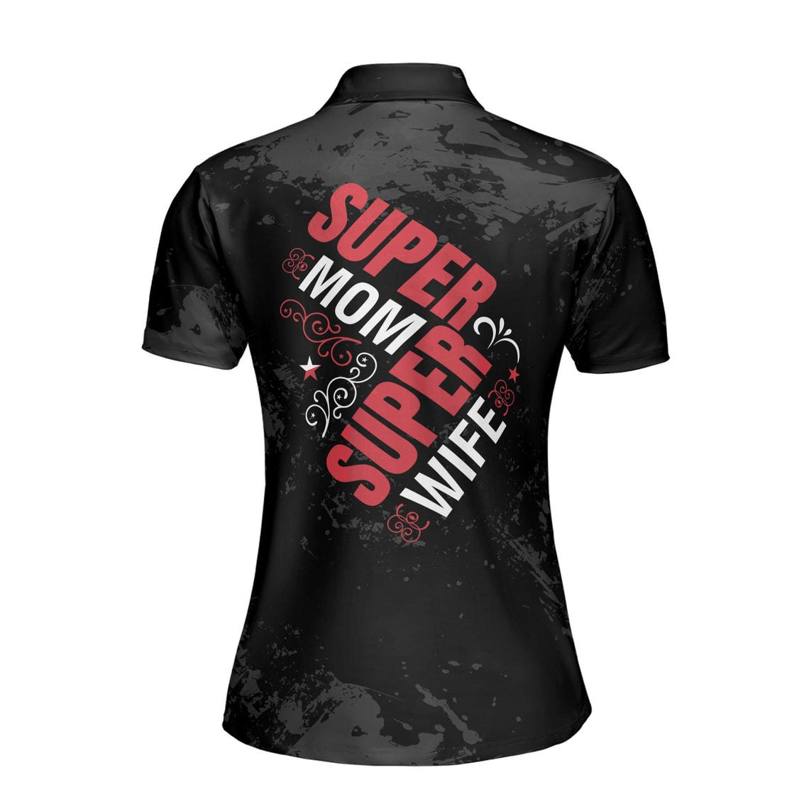 Customize Name Super Mom Super Wife Stars Vines Pattern Black Women's Polo Shirt (S-5XL)