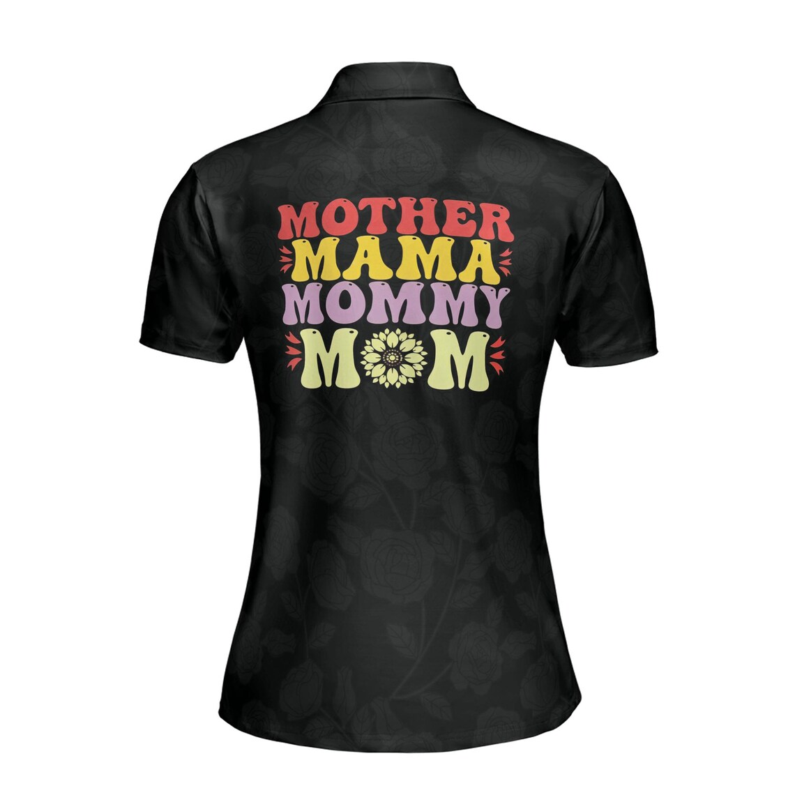 Customize Name Mother Mama Mommy Mom Baby Floral Pattern Black Women's Polo Shirt (S-5XL)