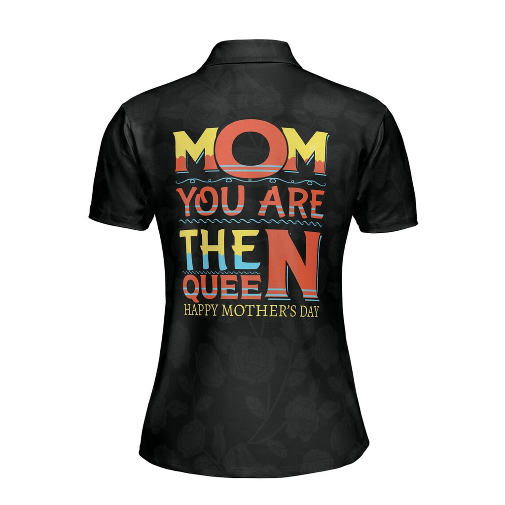 Customize Name Mom You Are The Queen Baby Floral Pattern Black Women's Polo Shirt (S-5XL)