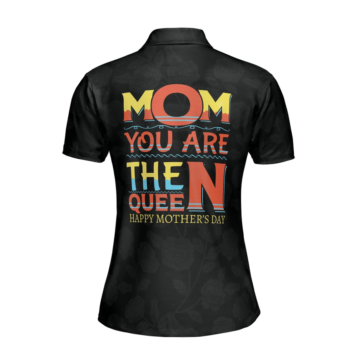 Customize Name Mom You Are The Queen Baby Floral Pattern Black Women's Polo Shirt (S-5XL)