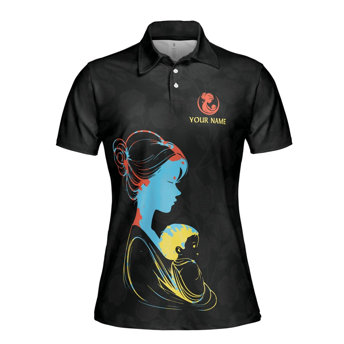 Customize Name Mom You Are The Queen Baby Floral Pattern Black Women's Polo Shirt (S-5XL)