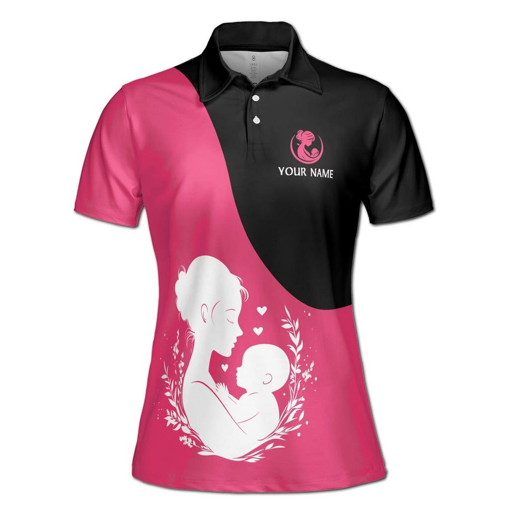 Customize Name Mom of The Sweet One Floral Pattern Black Pink Women's Polo Shirt (S-5XL)