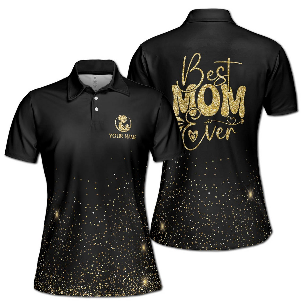 Custom 'Best Mom Ever' Polo Shirt: Gold Dust Black, Women's (S-5XL)