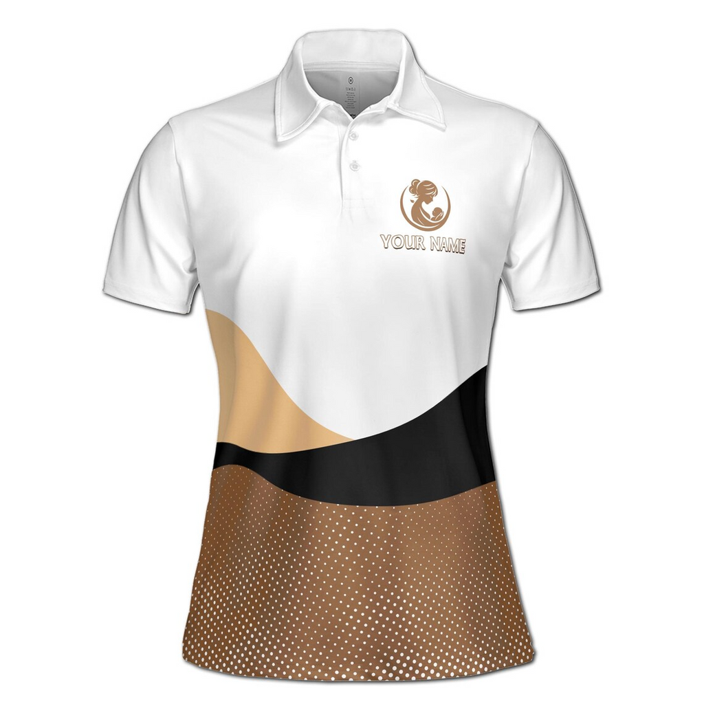 Customize Name One Loved Mama Floral Dots Pattern White Brown Women's Polo Shirt (S-5XL)