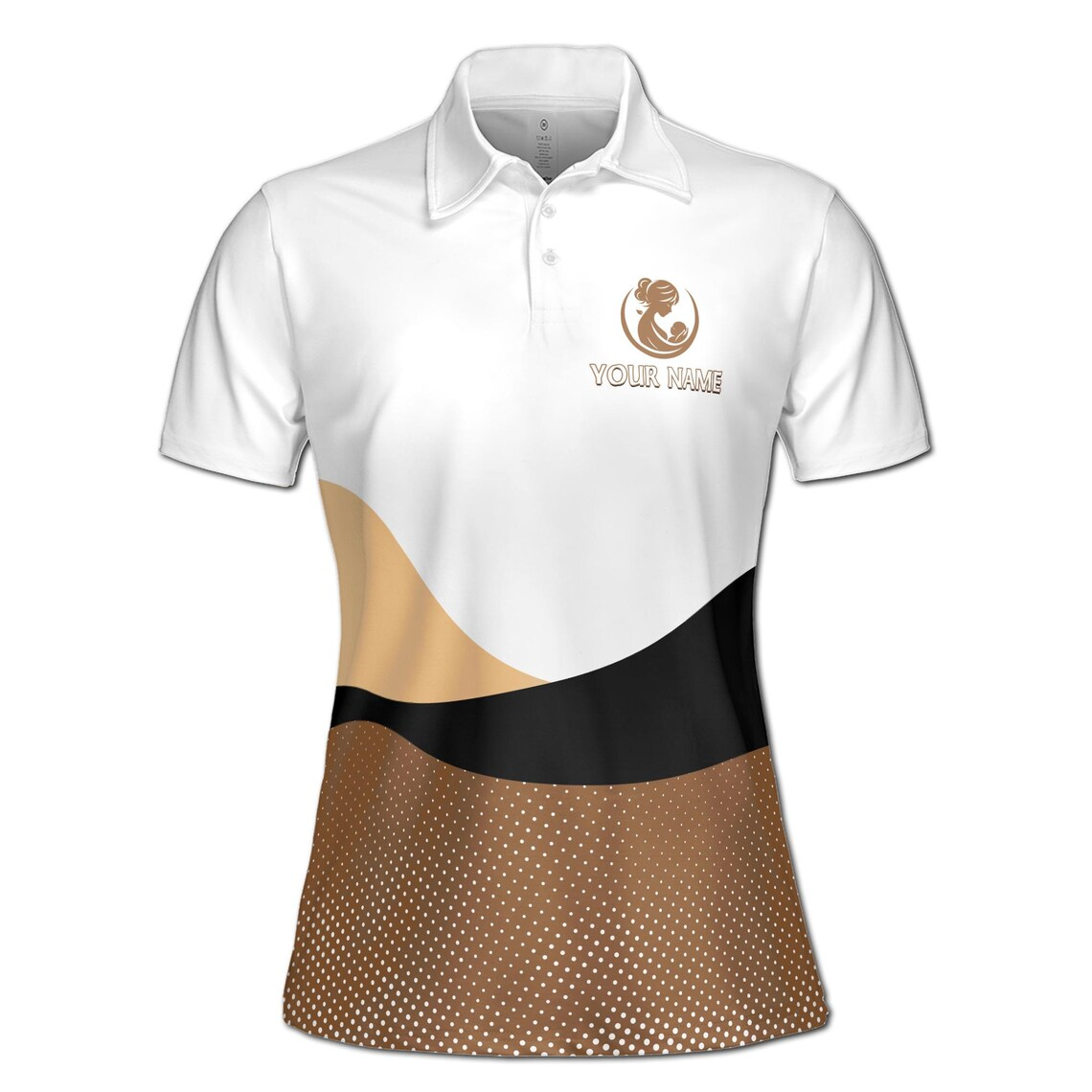 Customize Name One Loved Mama Floral Dots Pattern White Brown Women's Polo Shirt (S-5XL)