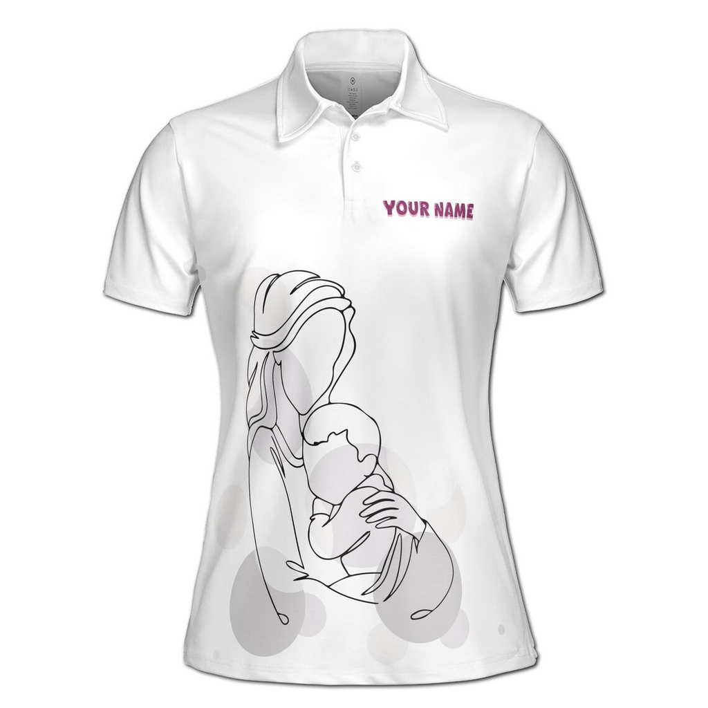 Customize Name Loved Mama Baby Heart Sketch White Women's Polo Shirt (S-5XL)