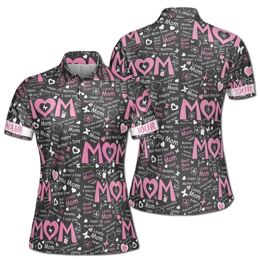 Customizable Mom Quote Floral Polo Shirt