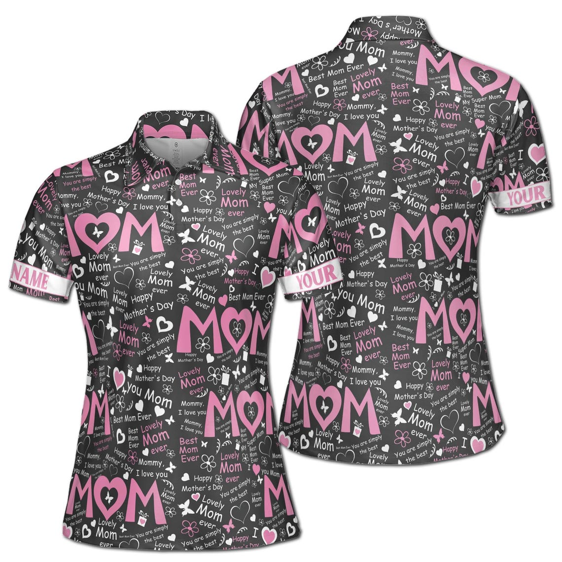 Customizable Mom Quote Floral Polo Shirt