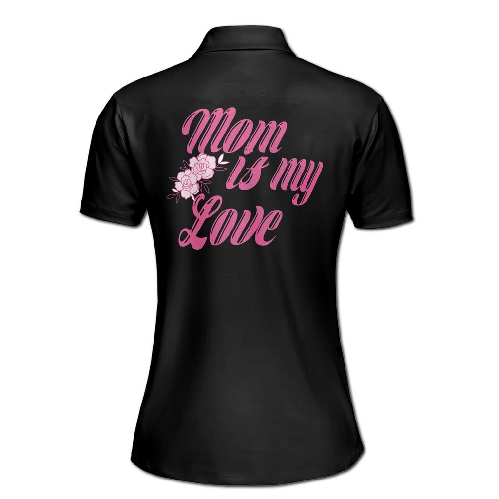 Customize Name Mom Is My Love Baby Floral Black Women's Polo Shirt (S-5XL)