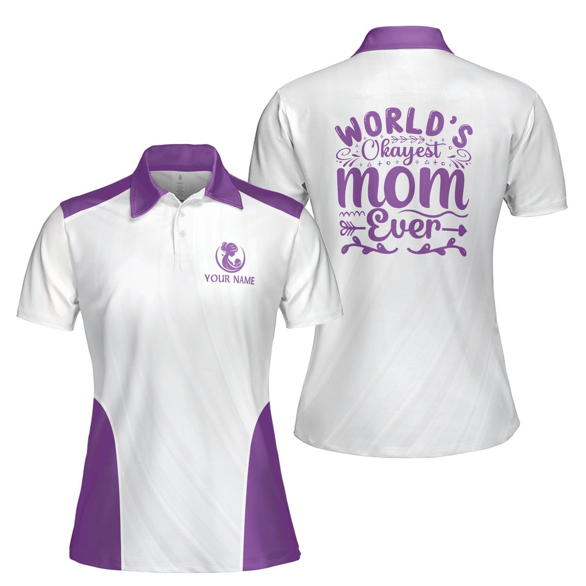 Customize Name World's Okayest Mom Ever Arrow White Women's Polo Shirt (S-5XL)