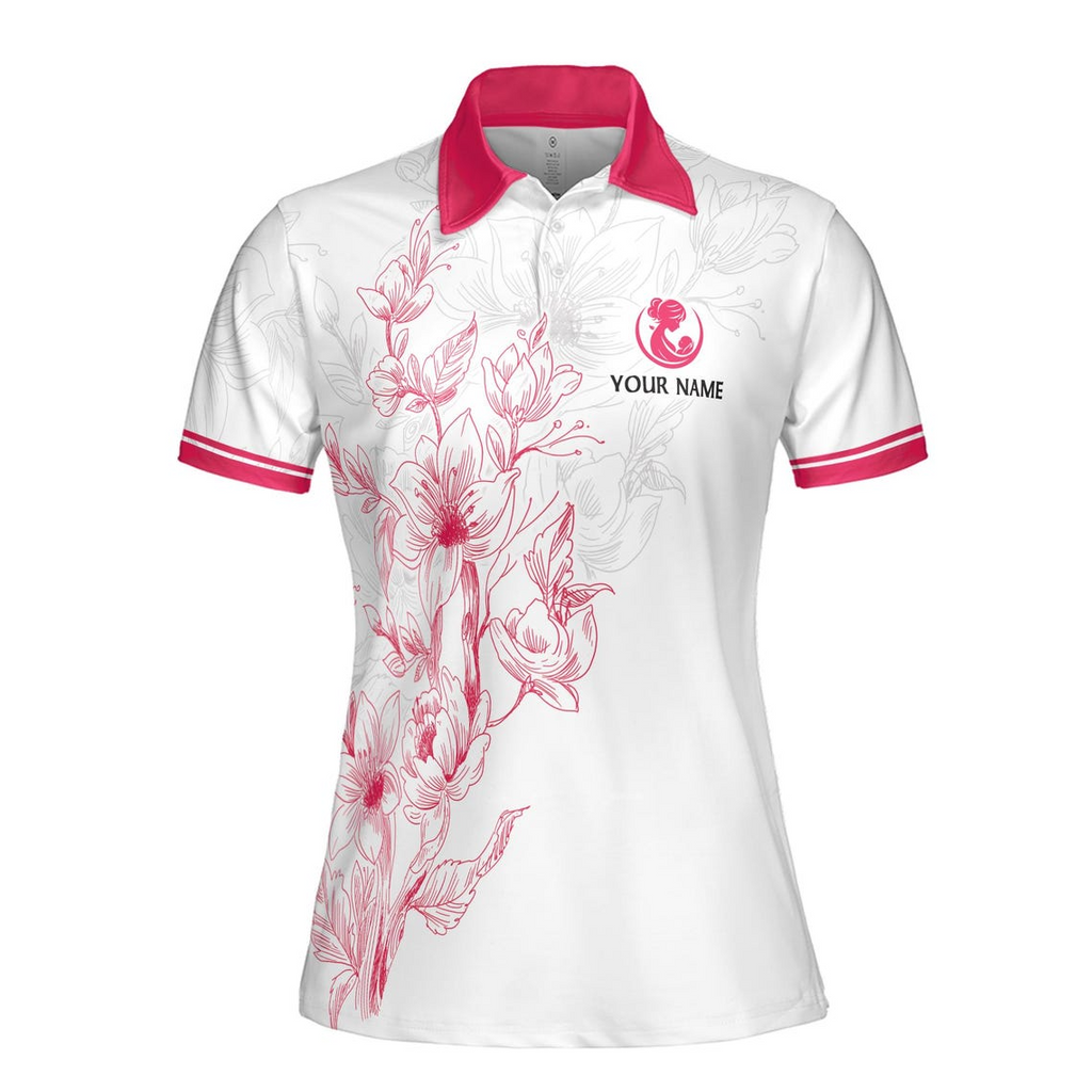 Custom Floral Women's Polo Shirt: Personalized Gift for Mom