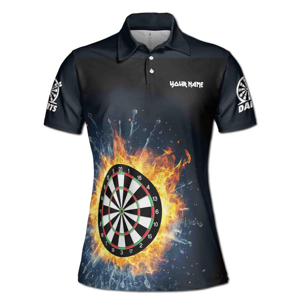 Customize Name Darts Board Fire Water Black Women's Polo Shirt (S-5XL)