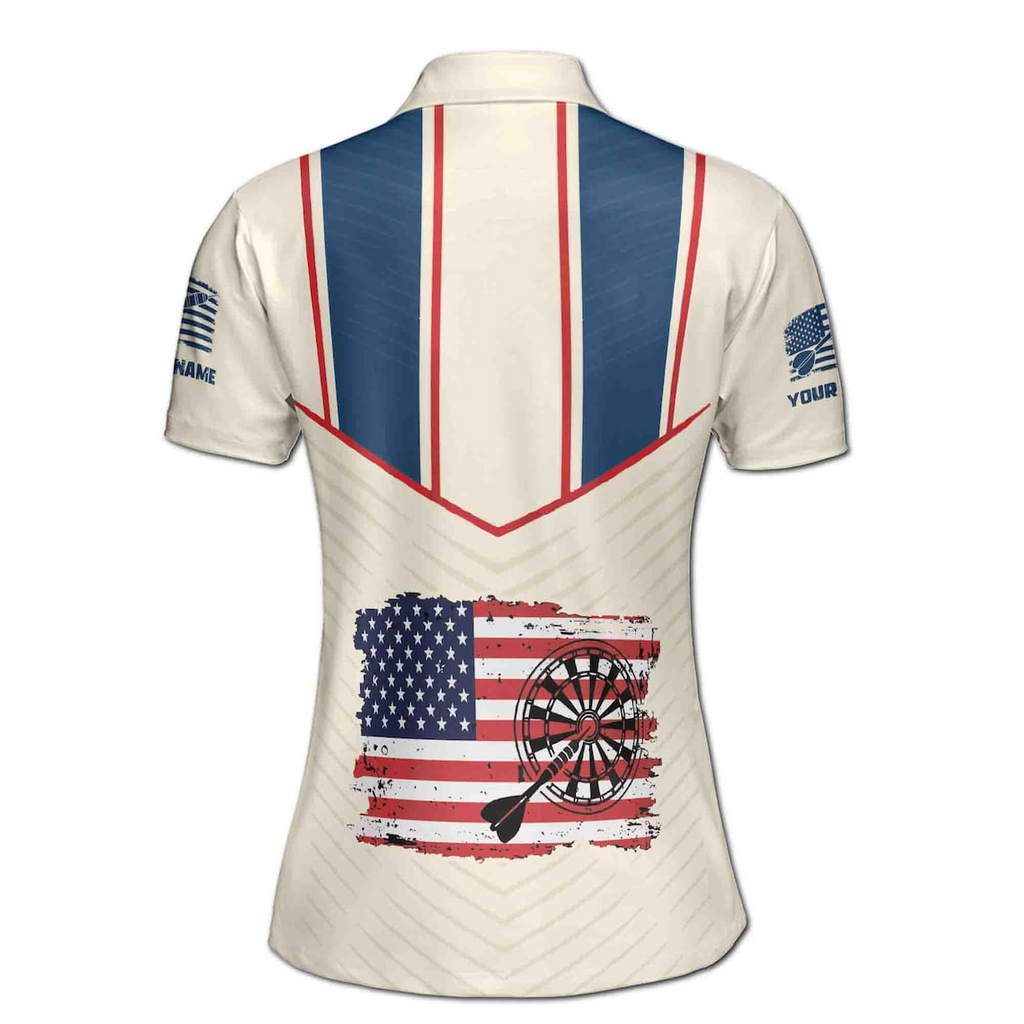 Customize Name Darts Board USA Flag Cream Women's Polo Shirt (S-5XL)