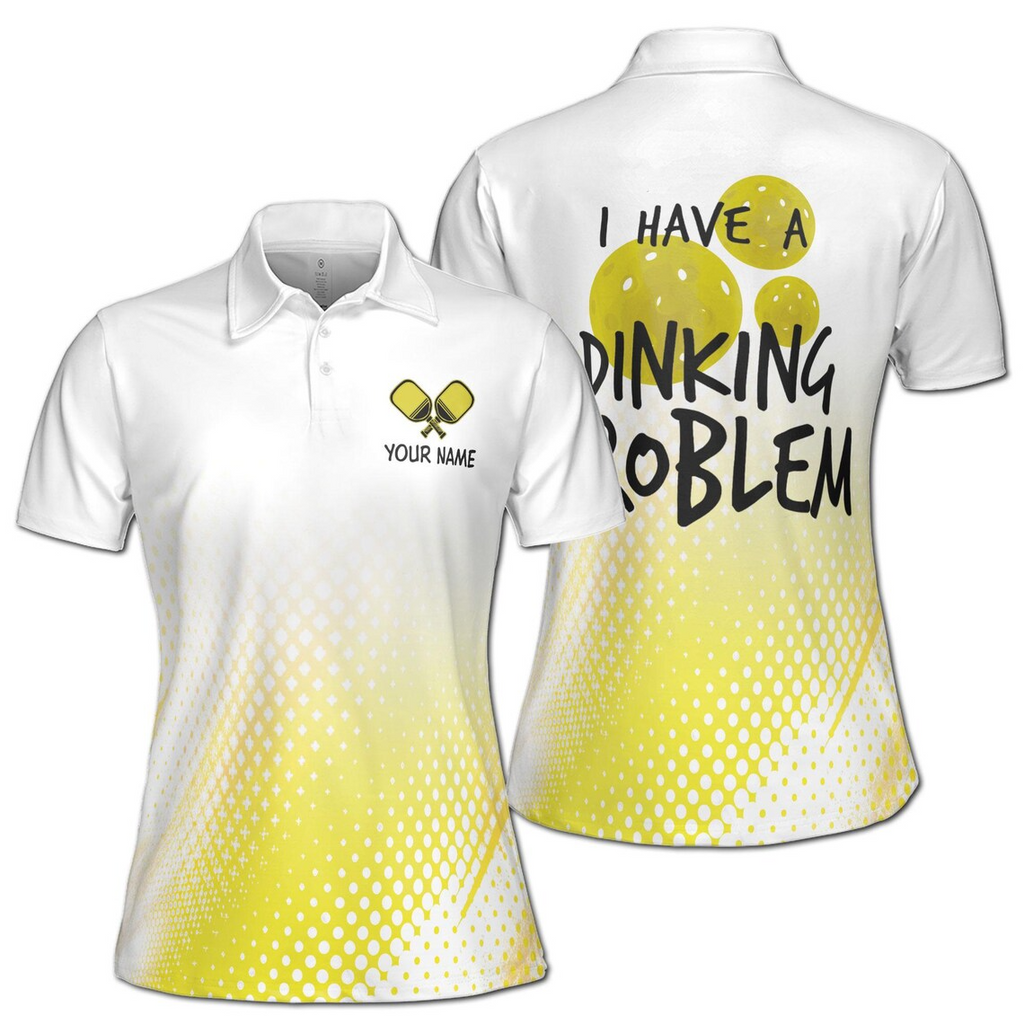 Customize Name Pickleball Paddle I Have A Drinking Problem White Yellow Women's Polo Shirt (S-5XL)