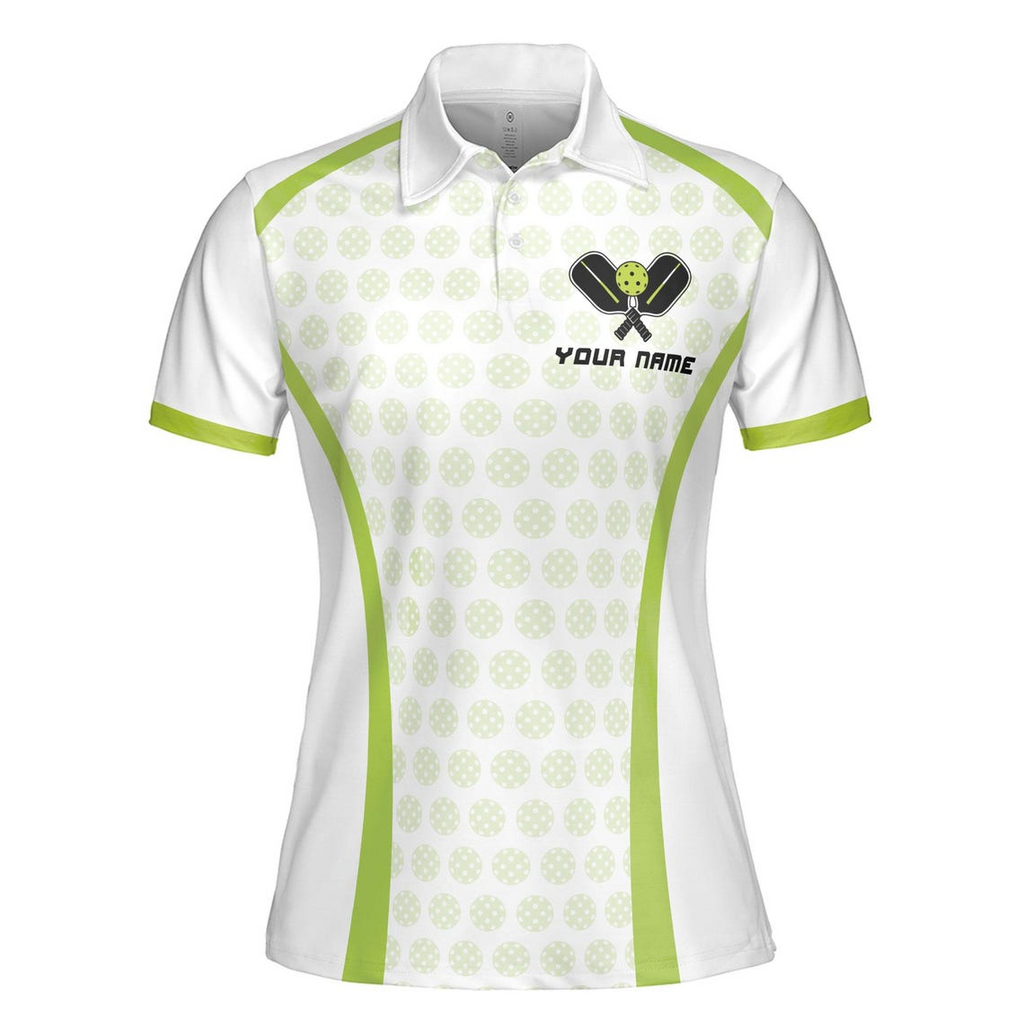 Customize Name Pickleball Paddle Pattern White Green Women's Polo Shirt (S-5XL)