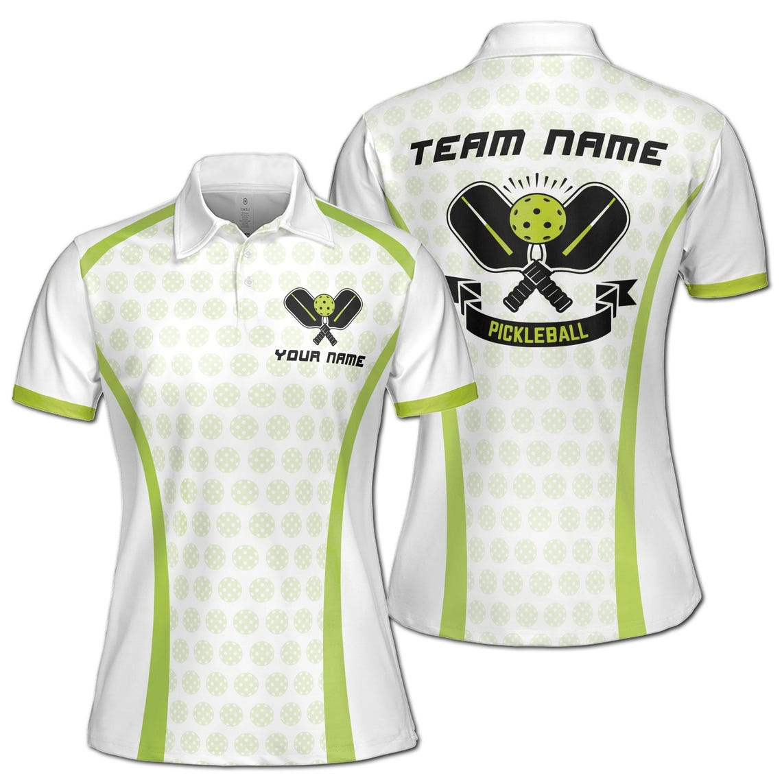 Customize Name Pickleball Paddle Pattern White Green Women's Polo Shirt (S-5XL)