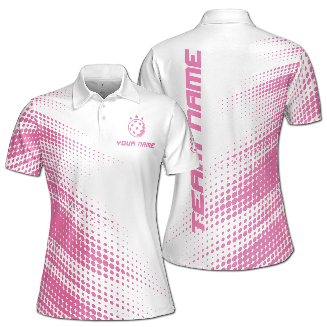 Customize Name Pickleball Stars Dots Pattern Women's Polo Shirt (S-5XL)