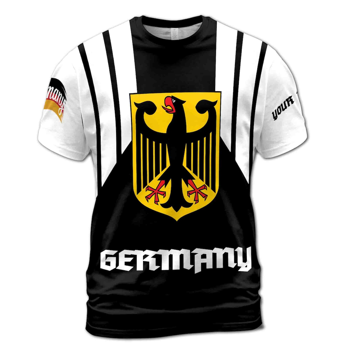 Customize Name Germany Flag Coat Of Arms Eagle Black White 3D T-Shirt S-5XL