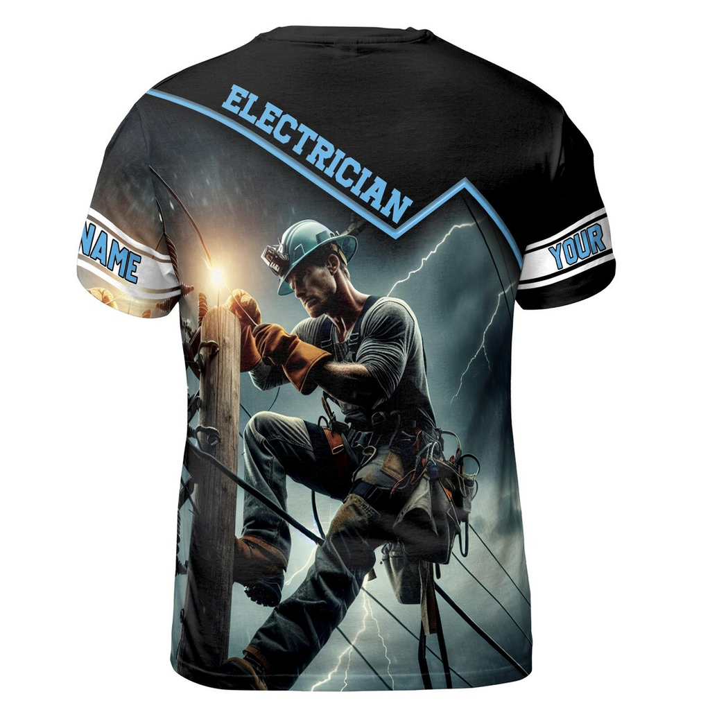 Personalized Electrician 3D T-Shirt: Sky Thunder Lightning Design (S-5XL)