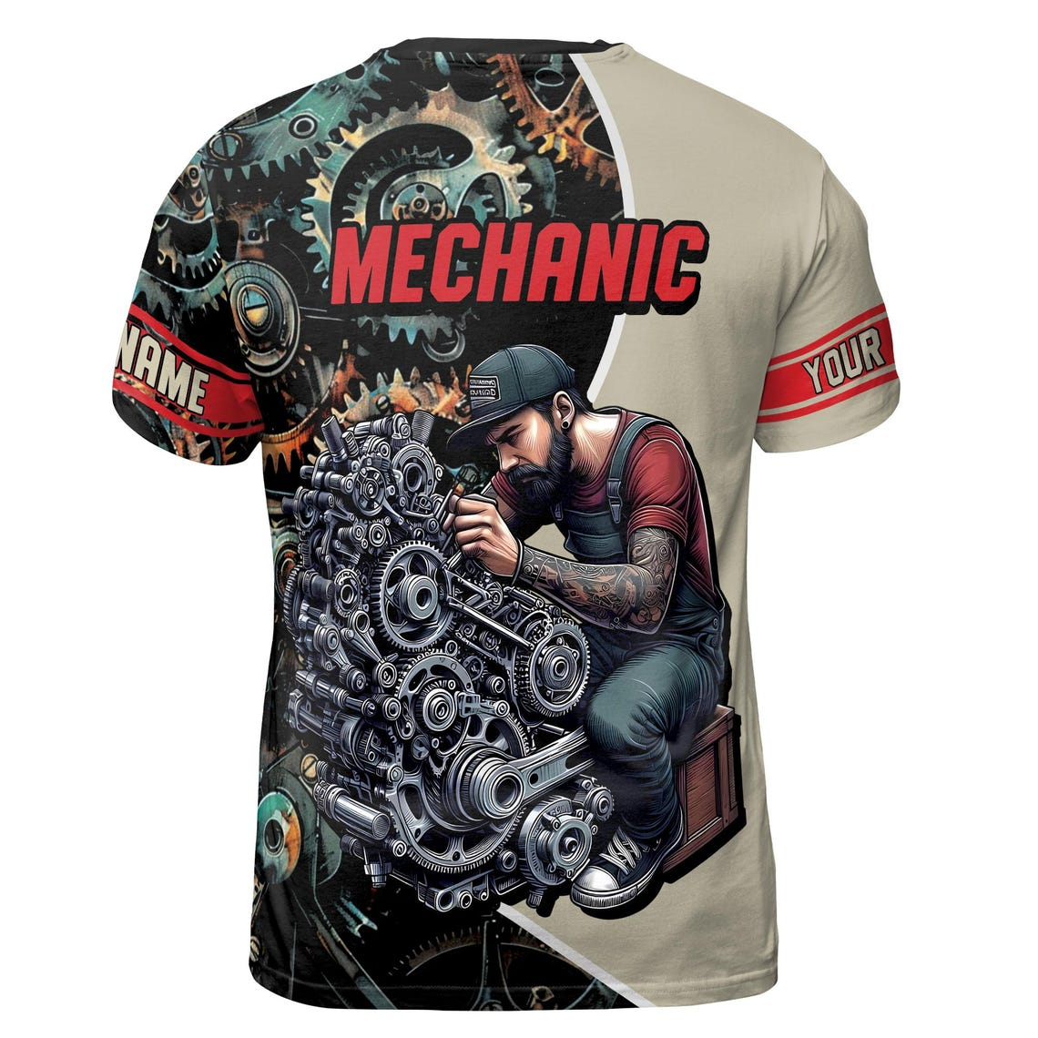 Personalized Mechanic T-Shirt: Wrench & Gears 3D Design (S-5XL)