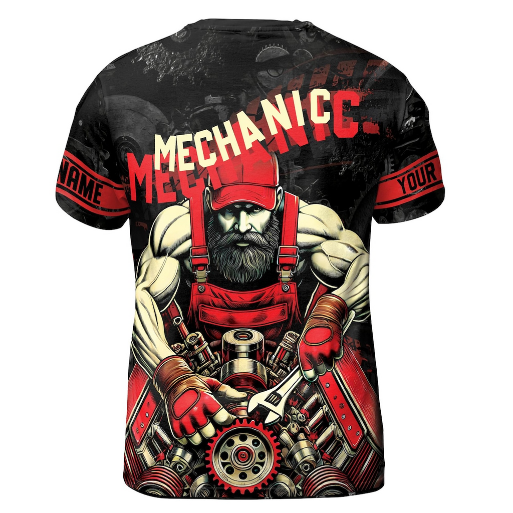 Custom Name Mechanic T-Shirt: 3D Wrench Gears, Skilled Labor (S-5XL)
