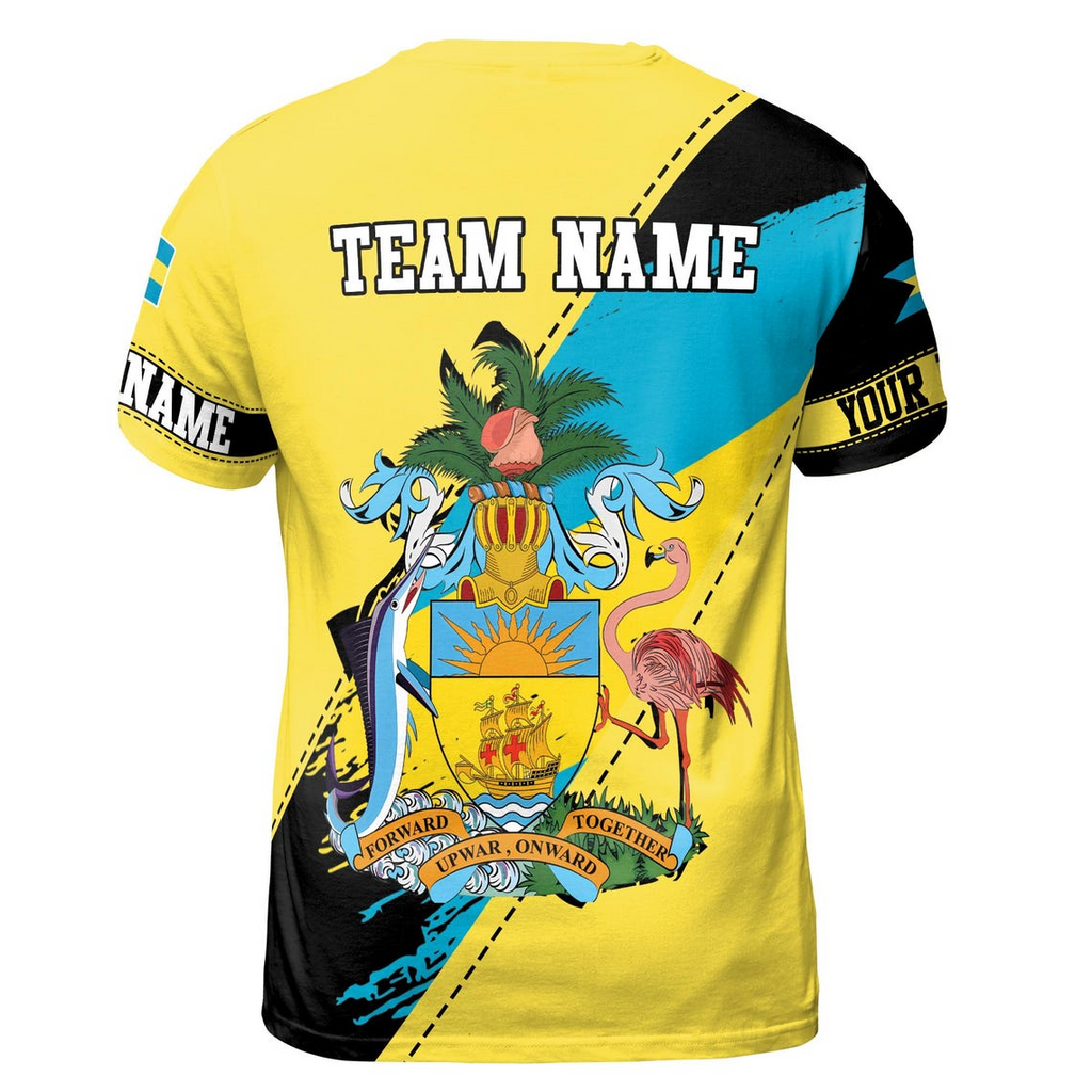 Bahamas Emblem 3D T-Shirt: Customize Team Name, Patriotic Design (S-5XL)