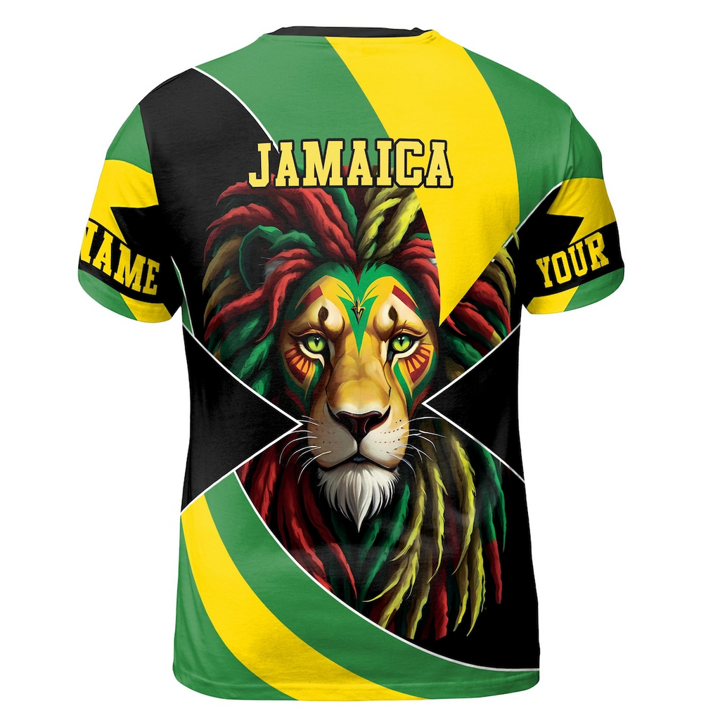 Customize Name Jamaica Flag Lion Jamaican Pattern Colorful 3D T-Shirt S-5XL