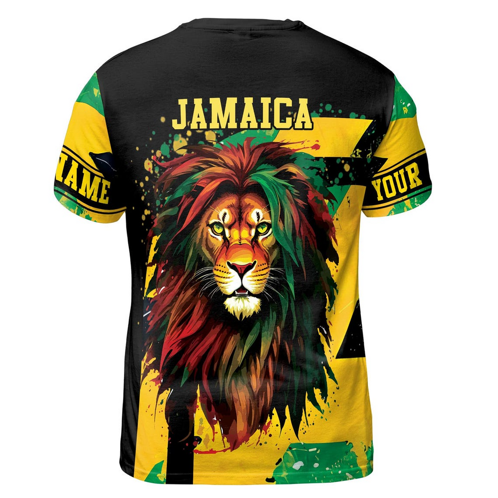 Customize Name Jamaica Flag Lion Paint Splashes Colorful 3D T-Shirt (S-5XL)