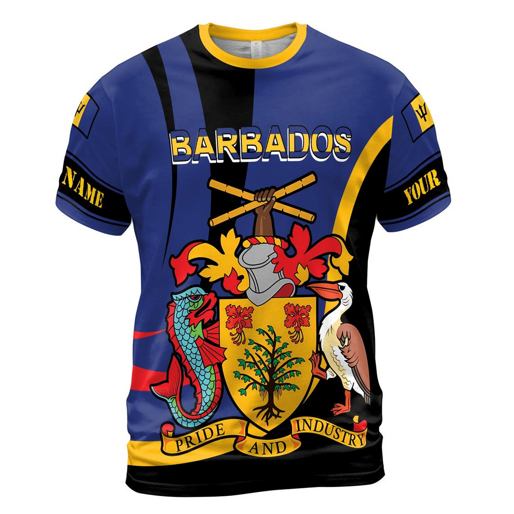 Customize Team Name Barbados Flag Pride And Industry Black Deep Blue 3D T-Shirt (S-5XL)