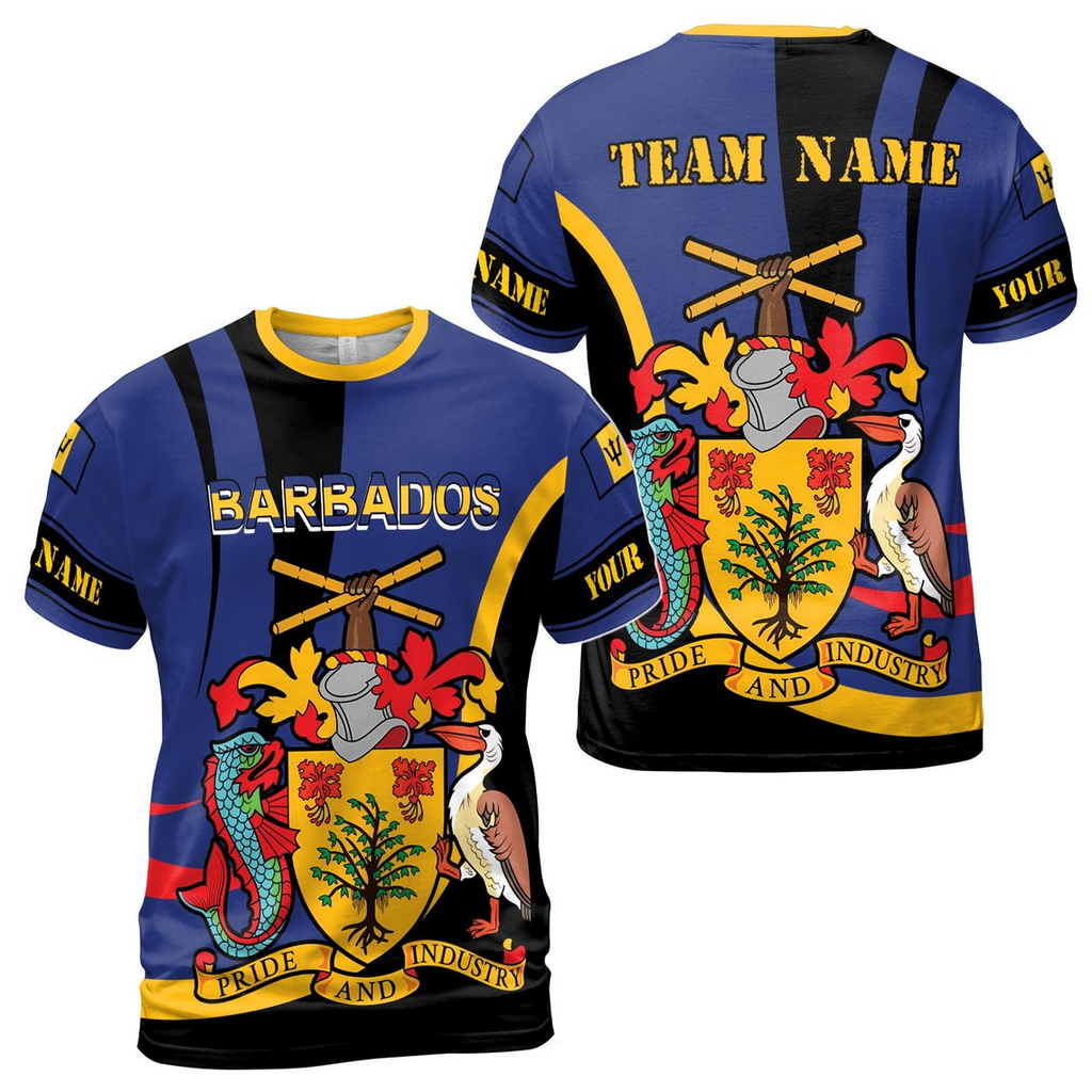 Customize Team Name Barbados Flag Pride And Industry Black Deep Blue 3D T-Shirt (S-5XL)