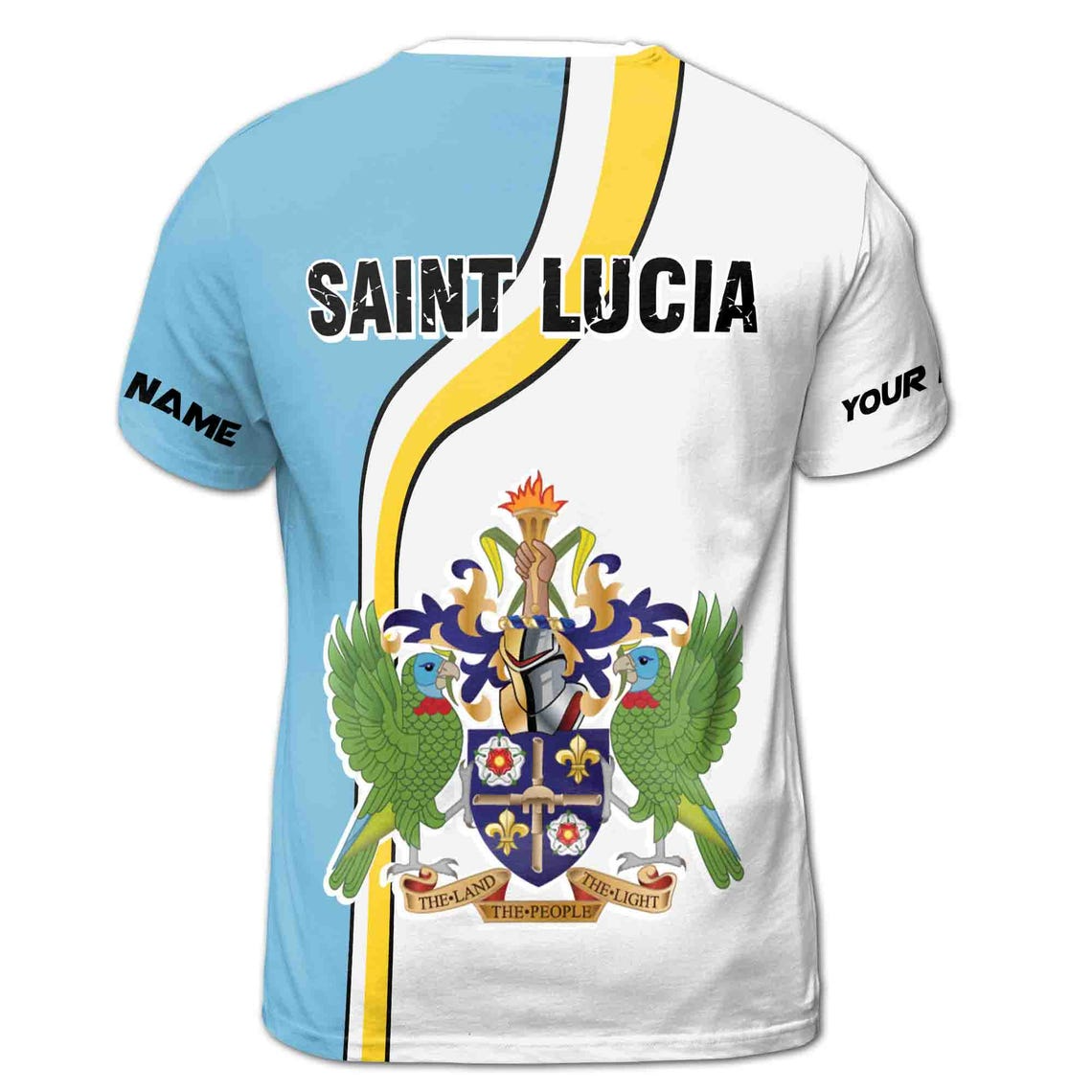 Customize Name Saint Lucia Flag The Land People The Light Blue White 3D T-Shirt S-5XL