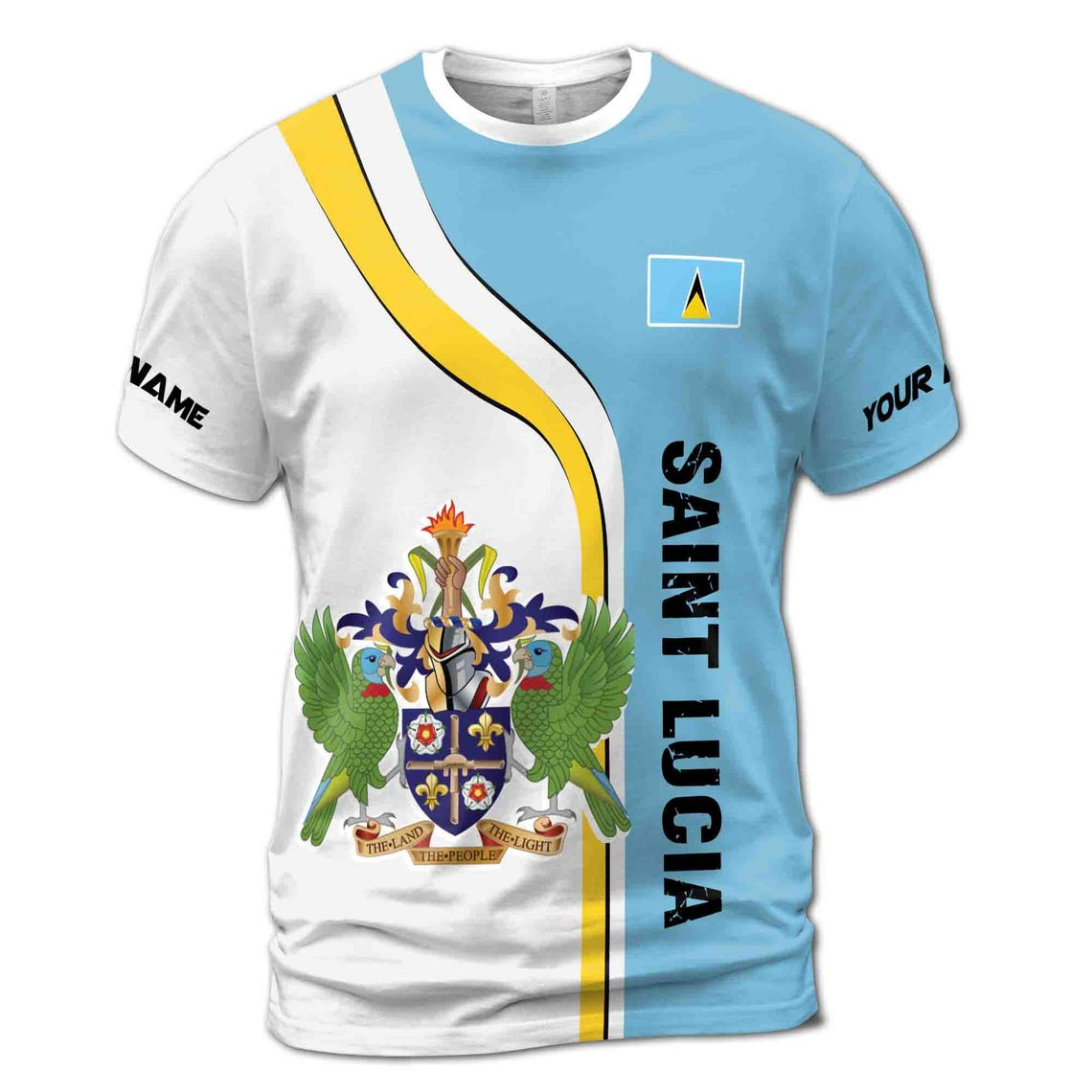 Customize Name Saint Lucia Flag The Land People The Light Blue White 3D T-Shirt S-5XL