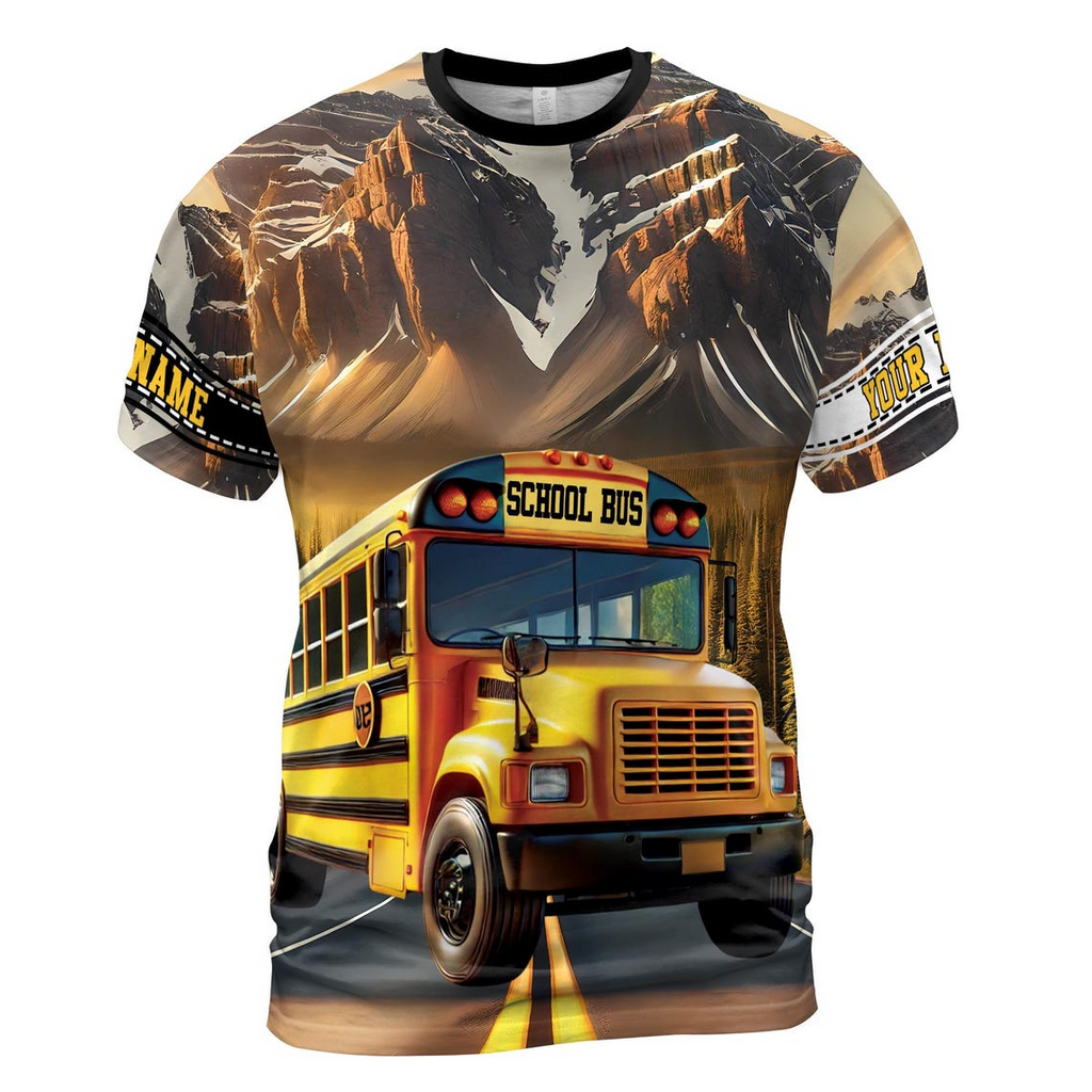 Customize Name Back to School Road Trip With The Bus Colorful 3D T-Shirt (S-5XL)