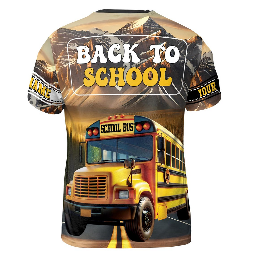 Customize Name Back to School Road Trip With The Bus Colorful 3D T-Shirt (S-5XL)