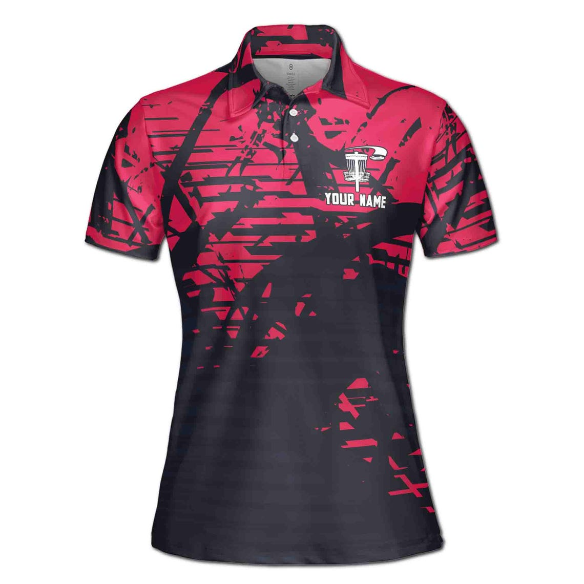 Customize Team Name Disc Golf Tree Roots Sport Black Red Women's Polo Shirt S-5XL