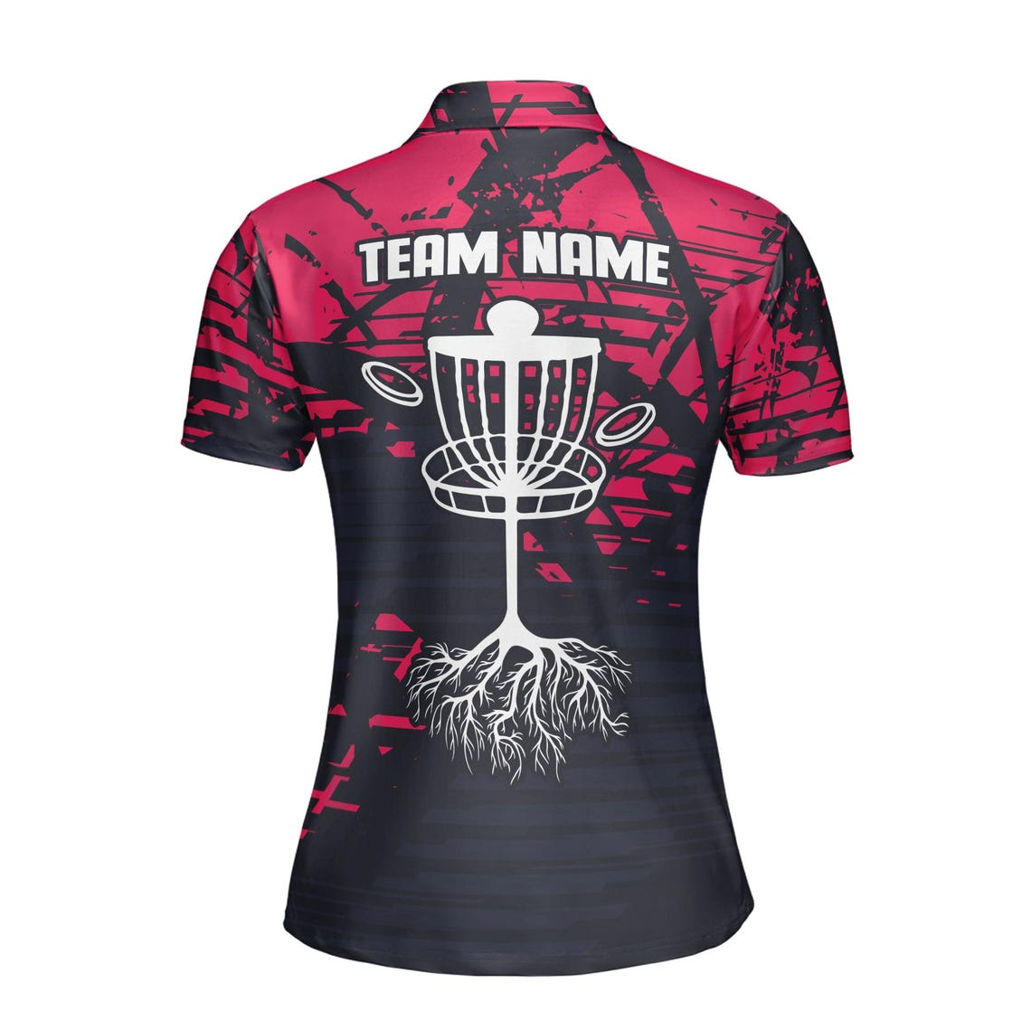 Customize Team Name Disc Golf Tree Roots Sport Black Red Women's Polo Shirt S-5XL