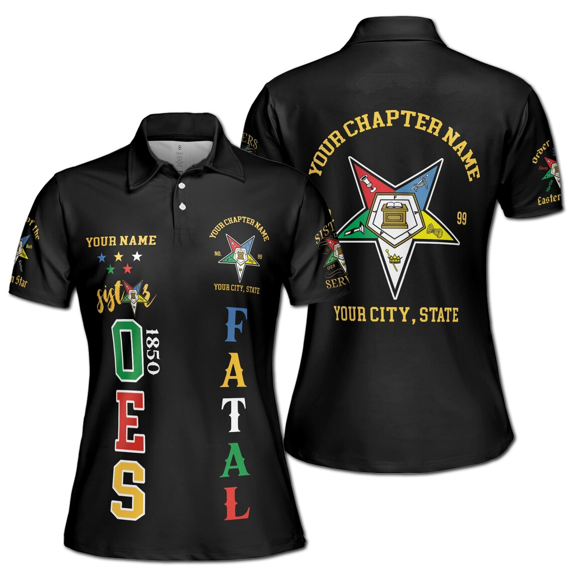 Custom 1850 OES Order Of The Eastern Star Pentagon Down Logo Women's Polo Shirt (S-5XL)