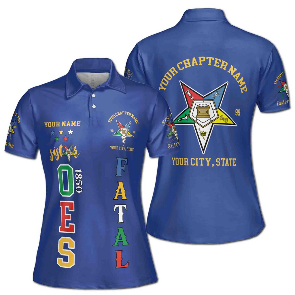 Custom 1850 OES Order Of The Eastern Star Pentagon Down Logo Women's Polo Shirt (S-5XL)