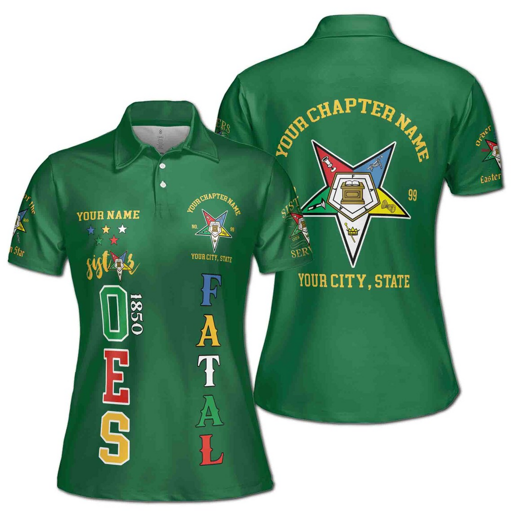 Custom 1850 OES Order Of The Eastern Star Pentagon Down Logo Women's Polo Shirt (S-5XL)