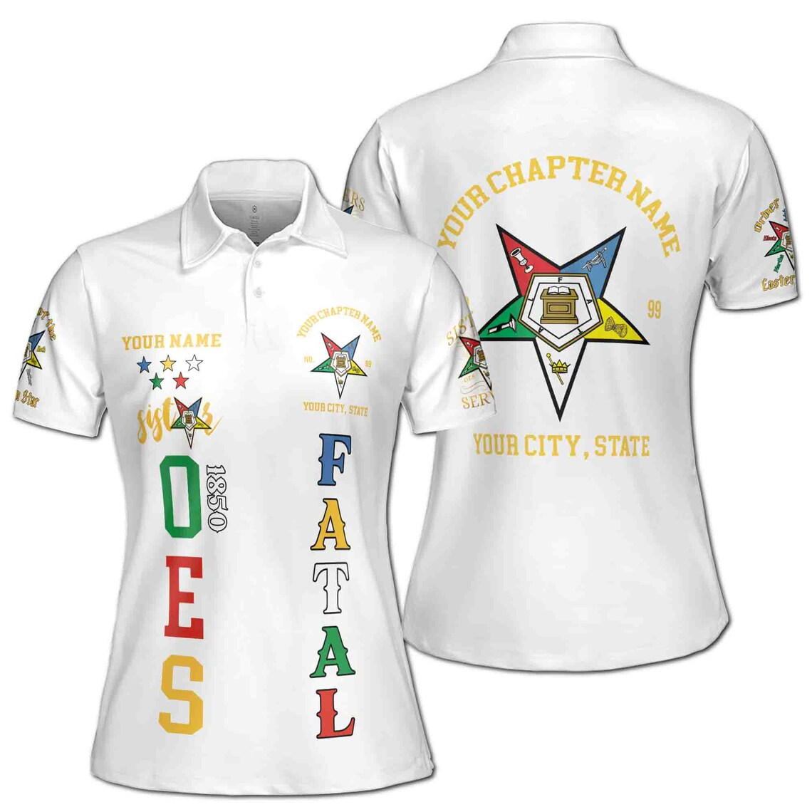 Custom 1850 OES Order Of The Eastern Star Pentagon Down Logo Women's Polo Shirt (S-5XL)