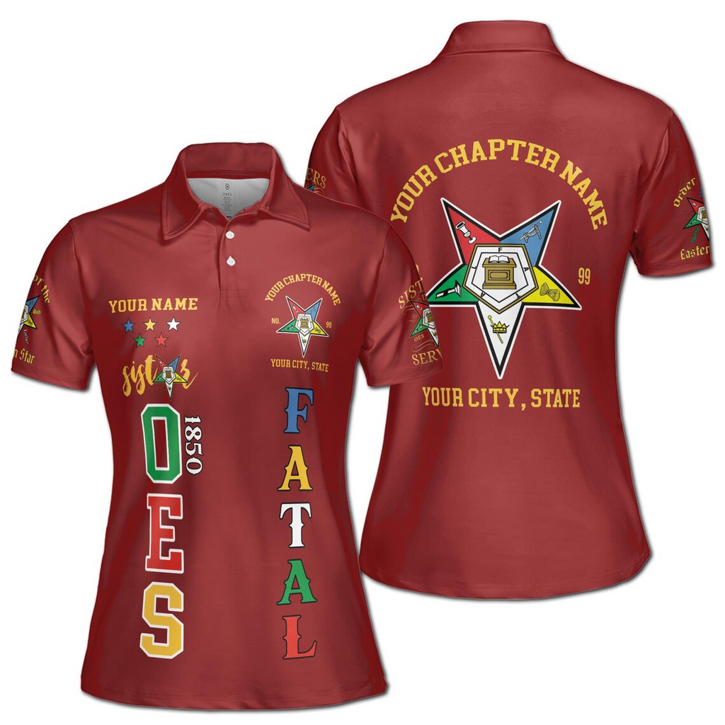 Custom 1850 OES Order Of The Eastern Star Pentagon Down Logo Women's Polo Shirt (S-5XL)