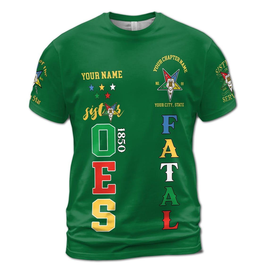 Custom 1850 OES Order Of The Eastern Star Pentagon Down Logo Unisex 3D T-shirt (S-5XL)