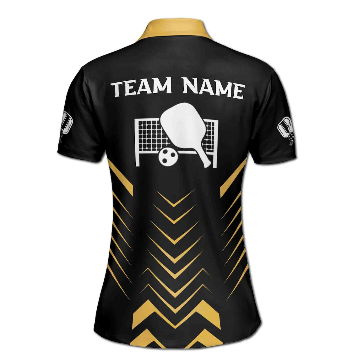Customize Team Name Pickleball Net Black Gold Women's Polo Shirt (S-5XL)