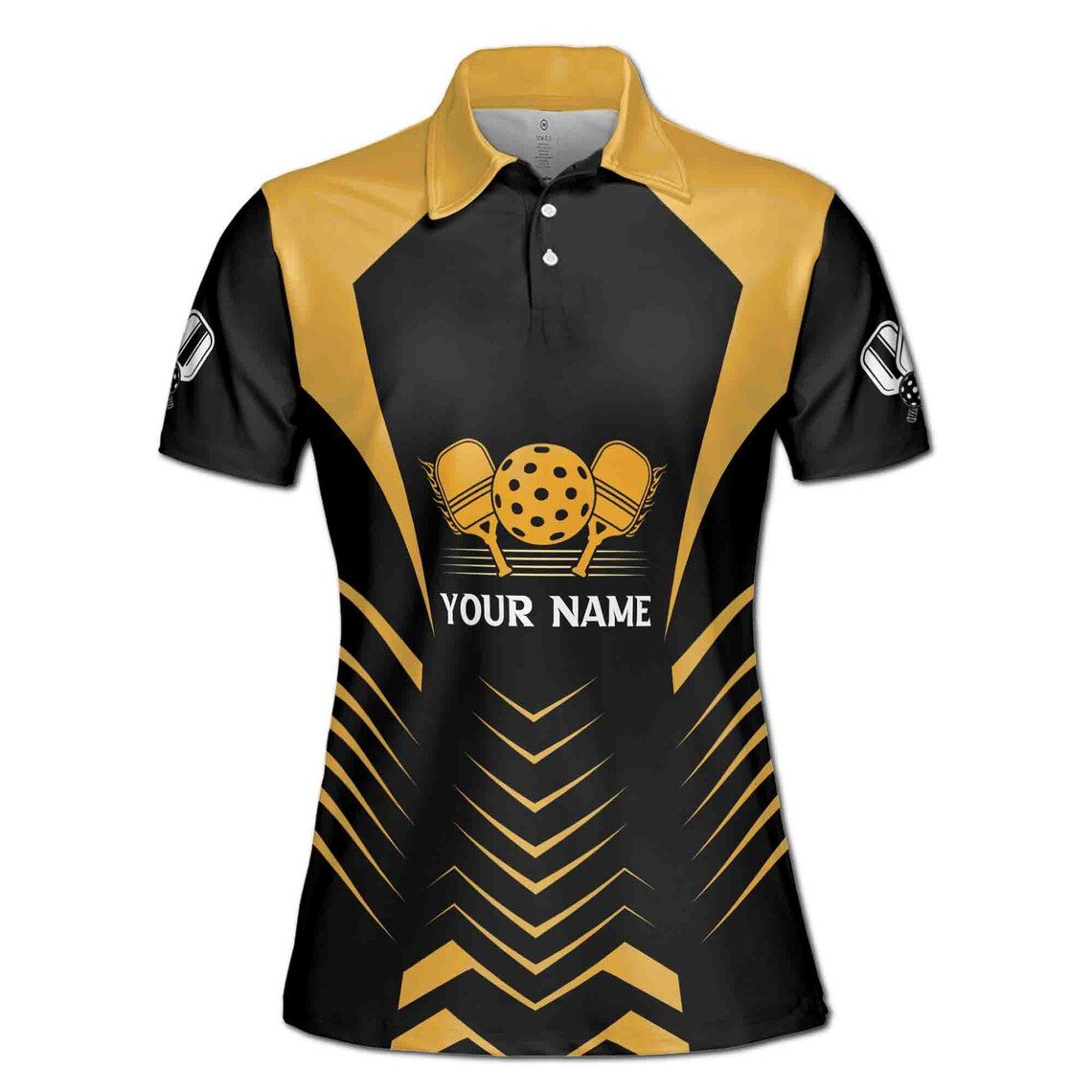 Customize Team Name Pickleball Net Black Gold Women's Polo Shirt (S-5XL)