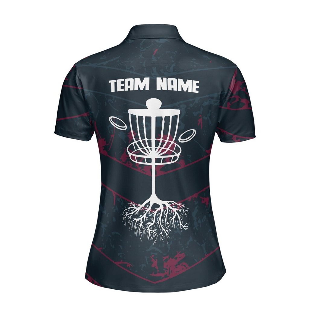 Customize Team Name Disc Golf Tree Roots Paint Splashes Black Women's Polo Shirt (S-5XL)