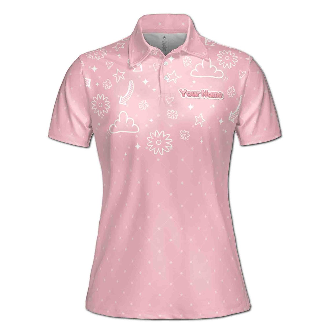 Custom Name Women's Pink Polo Shirt: Mother's Day Flowers Design