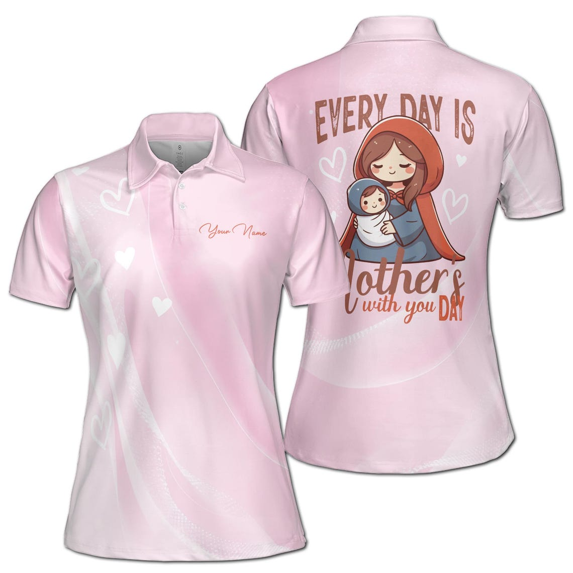 Personalized Mom Heart Pink Polo Shirt: Custom Quote, Mother's Day Gift