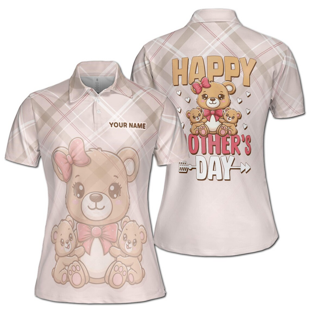 Personalized Mother's Day Bear Polo Shirt, Mama and Cubs Design