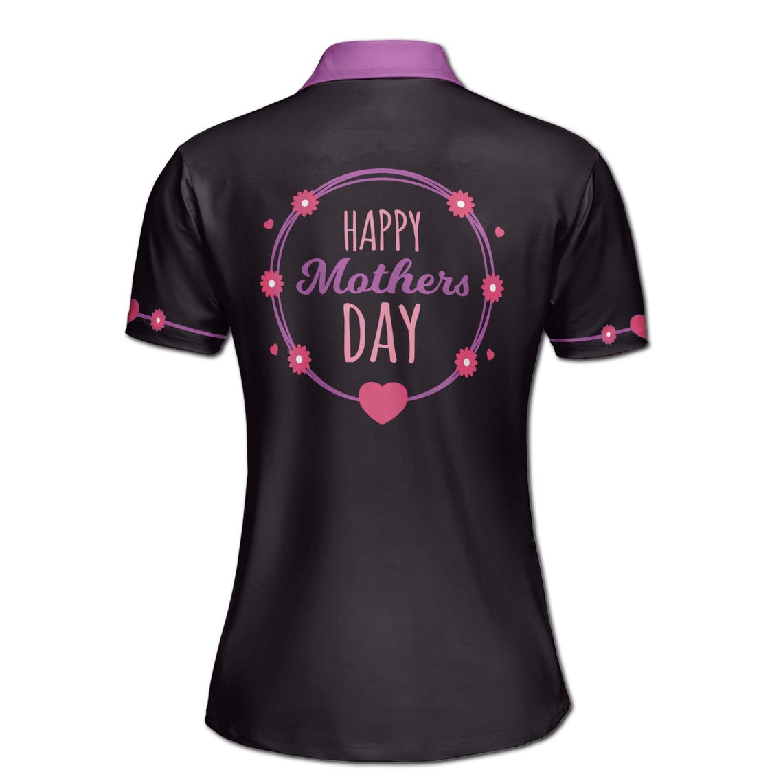 Customize Name Mom Quote Hearts Floral Pattern Black Purple Women's Polo Shirt (S-5XL)