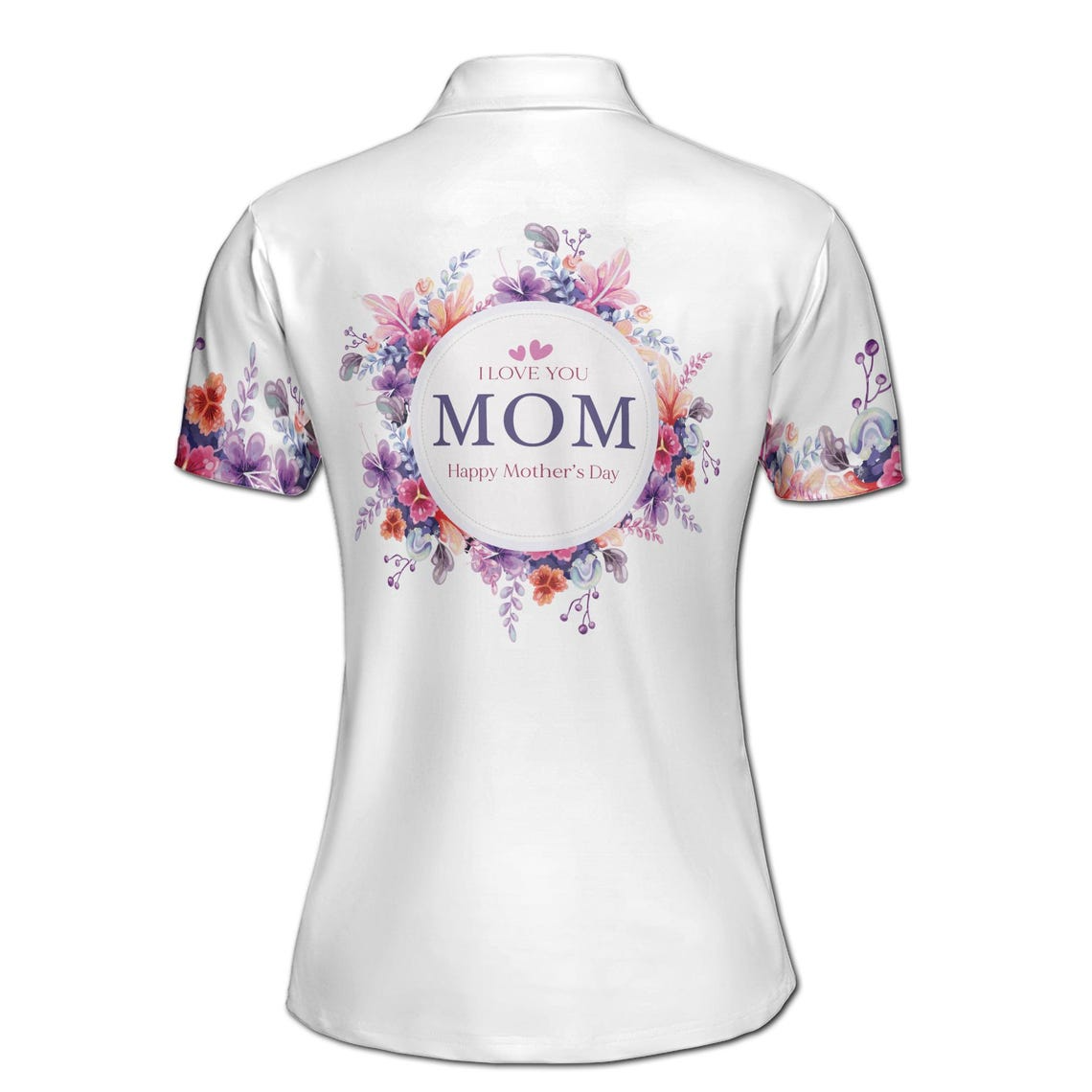 Customize Name Mother Child I Love You Mom Floral White Women's Polo Shirt (S-5XL)